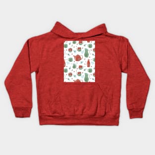 Pattern with ceramic kitchenware and plants Kids Hoodie